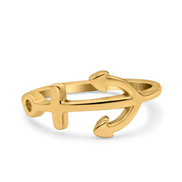 14K Yellow Gold Anchor Band Solid Wedding Engagement Thumb Ring